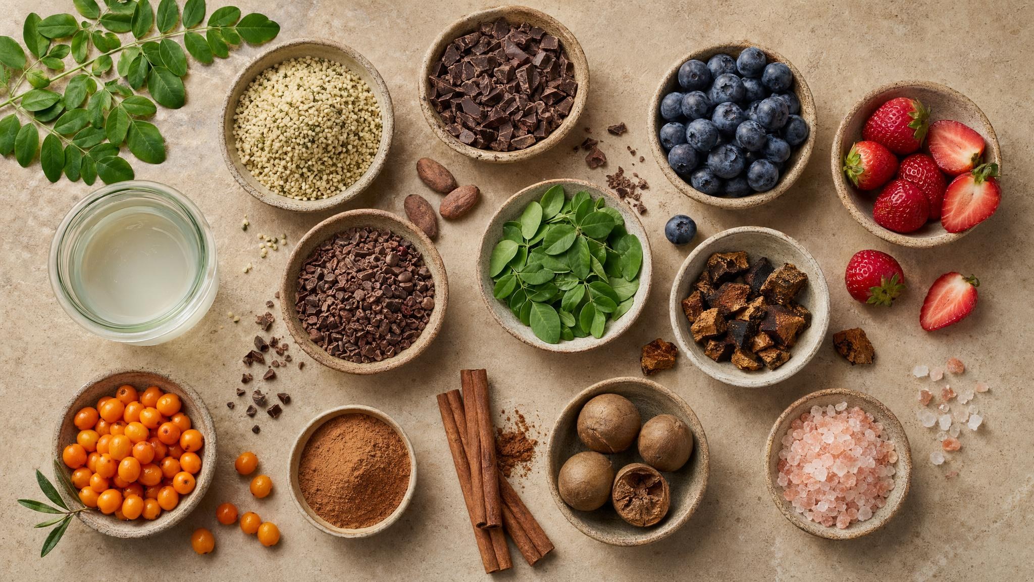 Cacao, hemp hearts, cinnamon, sea buckthorn berry and other Nutrigazm ingredients